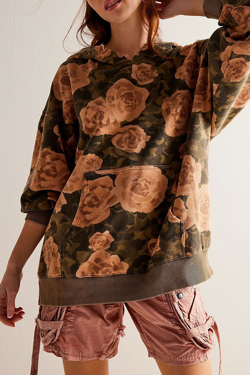 Street Flowers Snakeskin Print Leopard Pocket Hoodies(5 Colors)