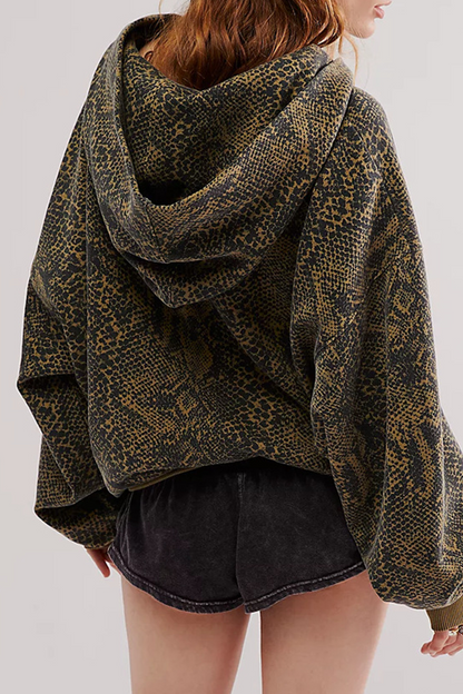 Street Flowers Snakeskin Print Leopard Pocket Hoodies(5 Colors)