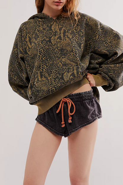 Street Flowers Snakeskin Print Leopard Pocket Hoodies(5 Colors)