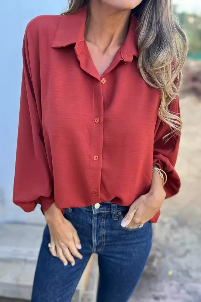 Daily Buttons Turndown Collar Blouses(5 Colors)