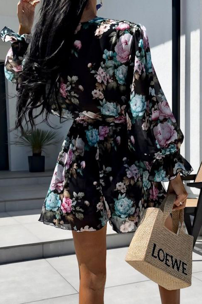 Vacation Zebra Print Flowers Lace Up Contrast V Neck Loose Rompers(3 Colors)