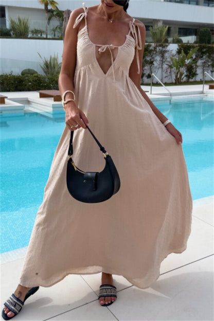 Vacation Backless Belted Halter Long Dresses(4 Colors)