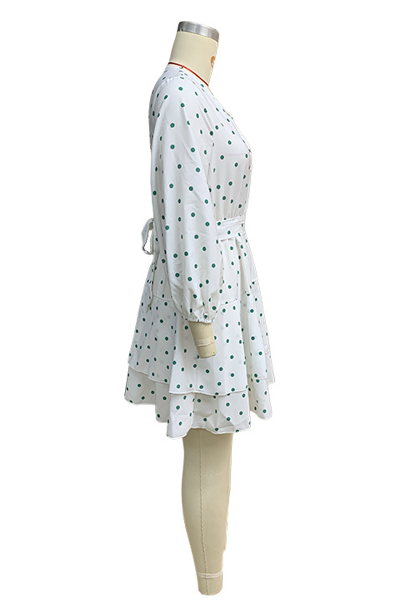 Street Polka Dot Lace Up V Neck Cake Skirt Dresses