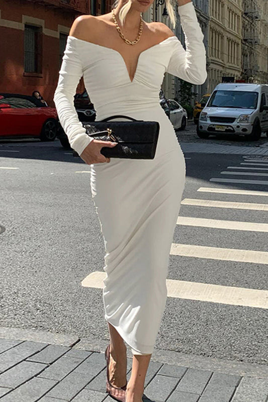 Patchwork Backless Ruched Deep V Neck Wrapped Skirt Dresses