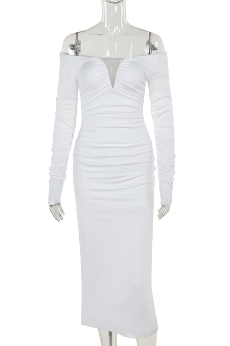 Patchwork Backless Ruched Deep V Neck Wrapped Skirt Dresses
