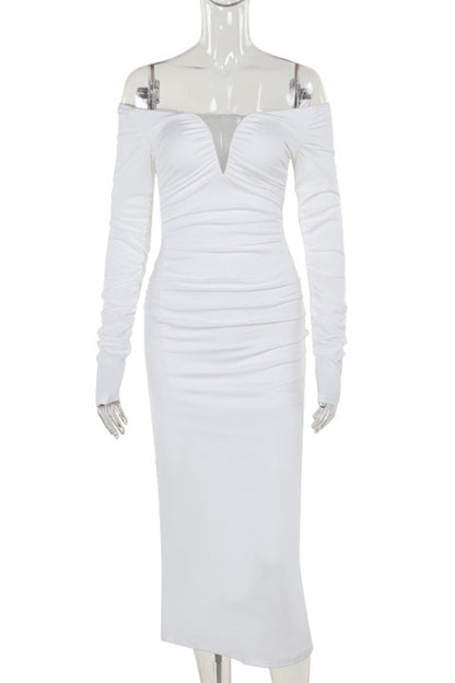 Patchwork Backless Ruched Deep V Neck Wrapped Skirt Dresses