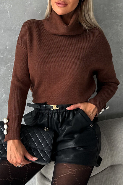 Pearls Decor Weave Turtleneck Sweaters(3 Colors)