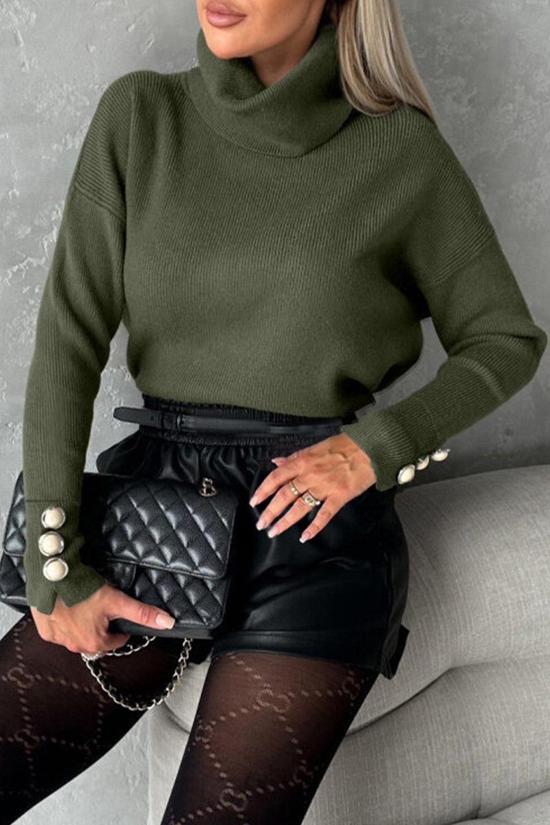 Pearls Decor Weave Turtleneck Sweaters(3 Colors)