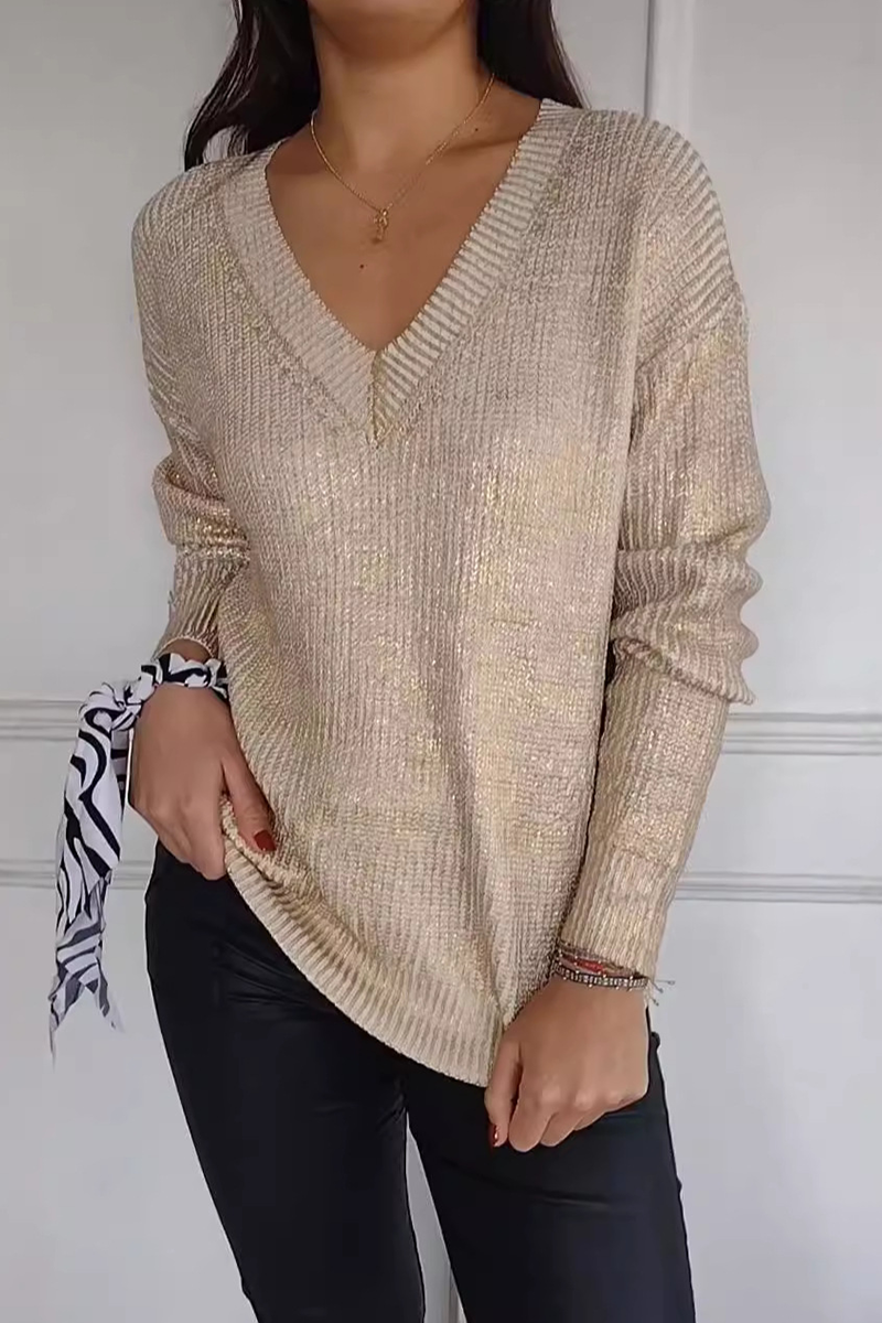 Daily Patchwork V Neck Sweaters(5 Colors)