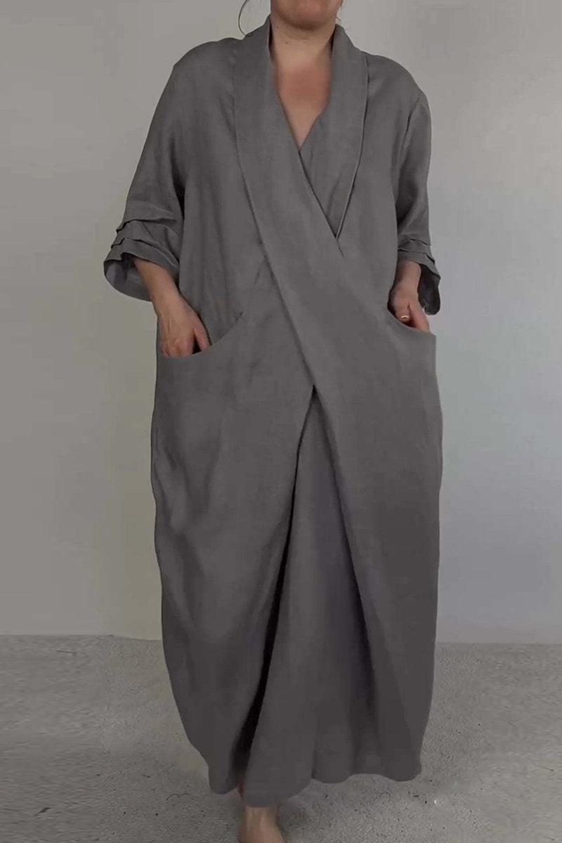 Color Pocket Slit V Neck Long Dresses(7 Colors)