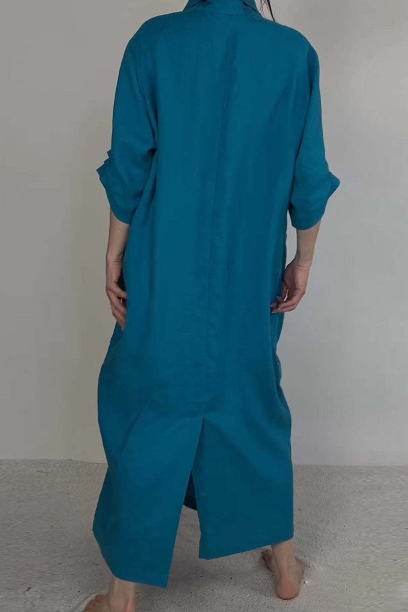 Color Pocket Slit V Neck Long Dresses(7 Colors)
