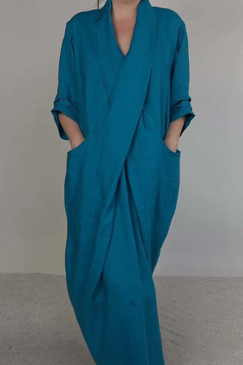 Color Pocket Slit V Neck Long Dresses(7 Colors)