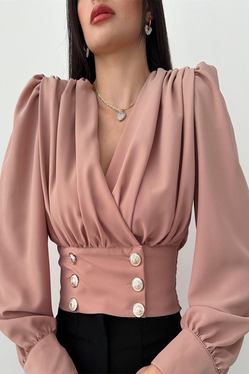 Daily Buttons V Neck Blouses(3 Colors)