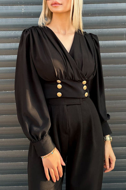 Daily Buttons V Neck Blouses(3 Colors)
