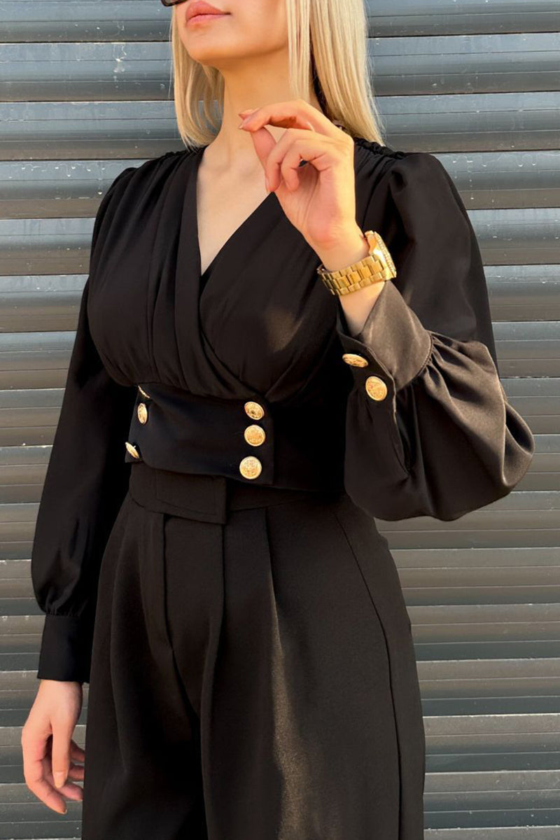 Daily Buttons V Neck Blouses(3 Colors)