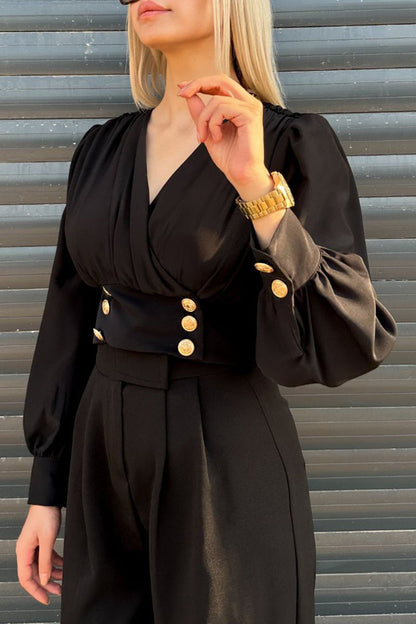 Daily Buttons V Neck Blouses(3 Colors)