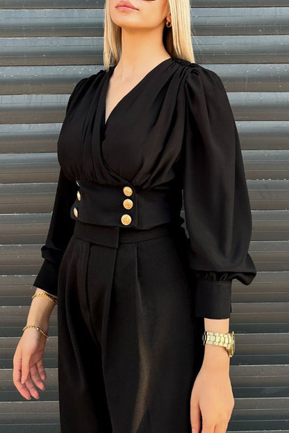 Daily Buttons V Neck Blouses(3 Colors)
