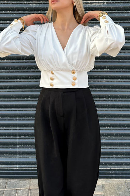 Daily Buttons V Neck Blouses(3 Colors)