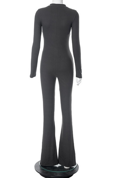 Street Zipper O Neck Skinny Jumpsuits