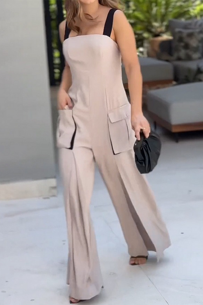 Pocket Square Neck Loose Jumpsuits