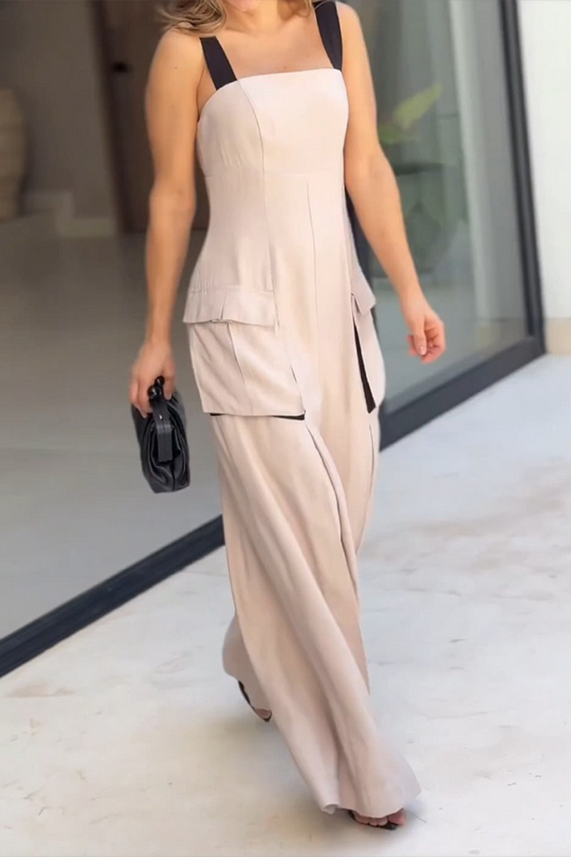 Pocket Square Neck Loose Jumpsuits