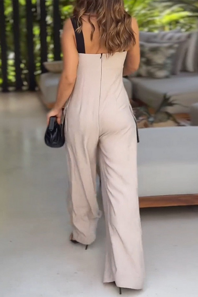 Pocket Square Neck Loose Jumpsuits