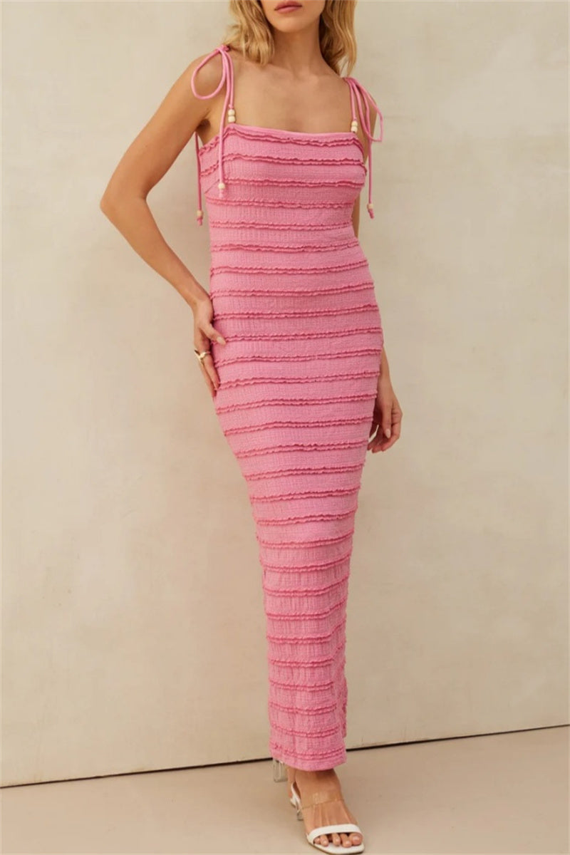 Backless Belted Spaghetti Strap Long Dresses