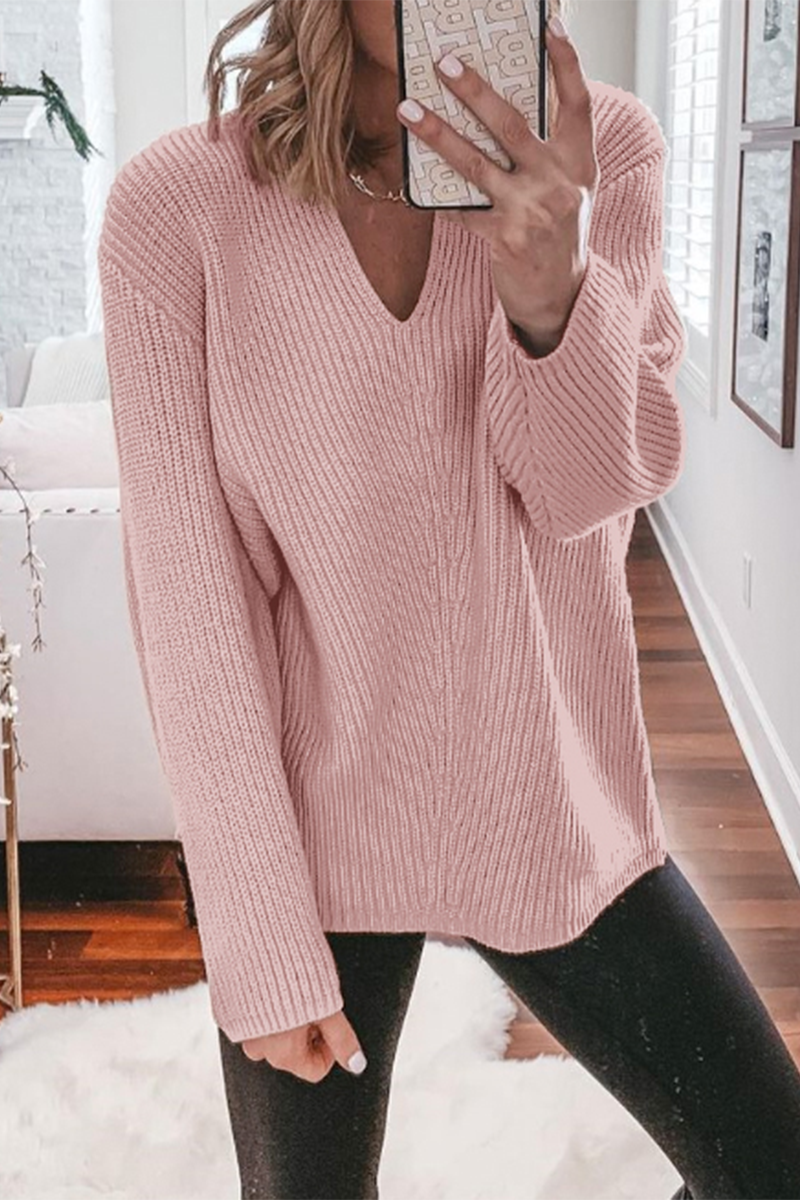Color Weave V Neck Sweaters(5 Colors)