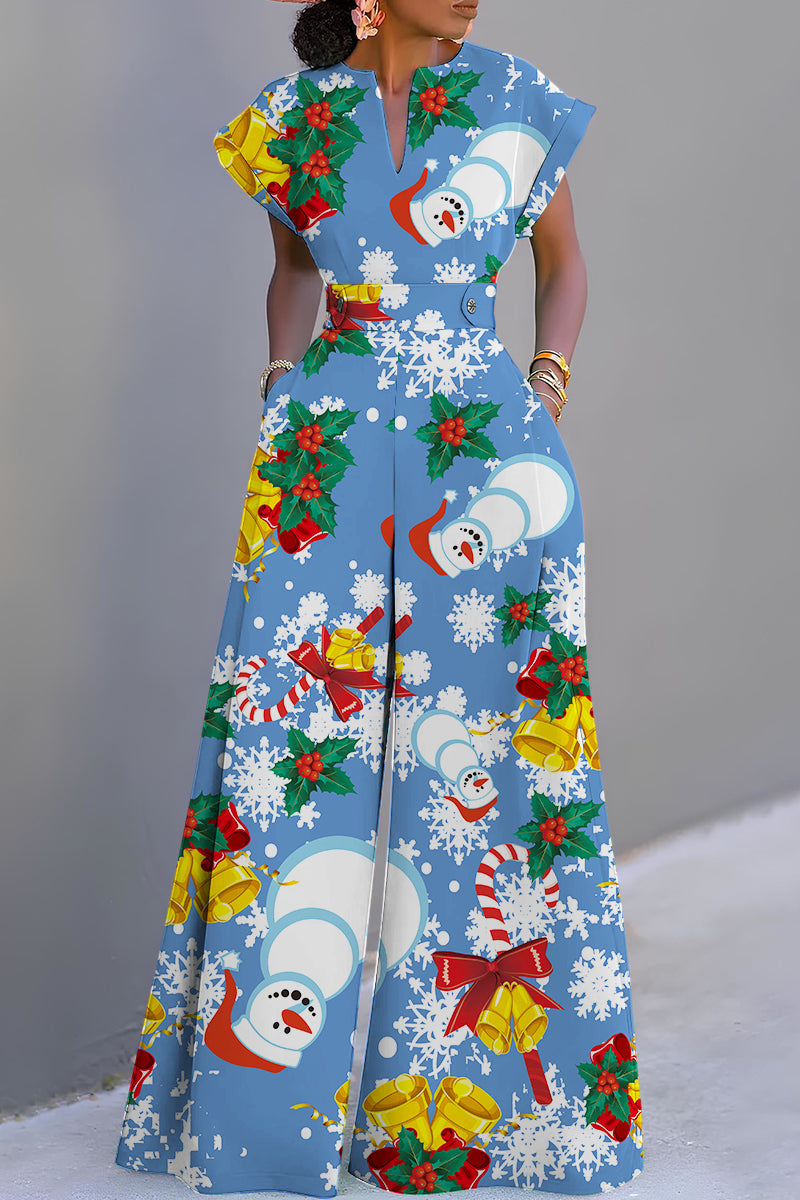 Print Basic V Neck Regular Jumpsuits(3 Colors)