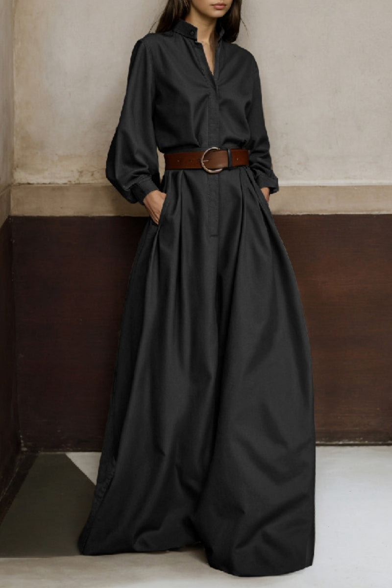 Buttons Mandarin Collar Regular Jumpsuits (without Belt)