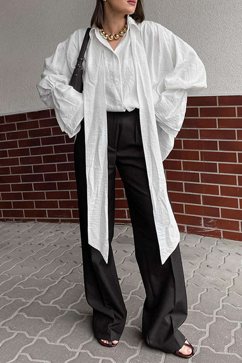 Lace Up Buttons Turndown Collar Blouses