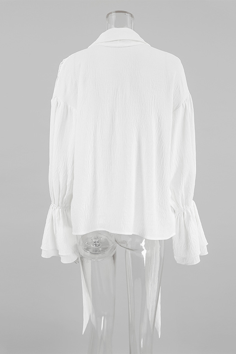 Lace Up Buttons Turndown Collar Blouses