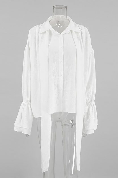 Lace Up Buttons Turndown Collar Blouses