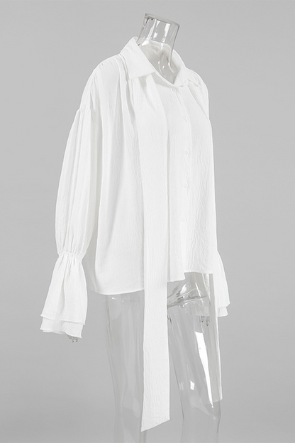 Lace Up Buttons Turndown Collar Blouses
