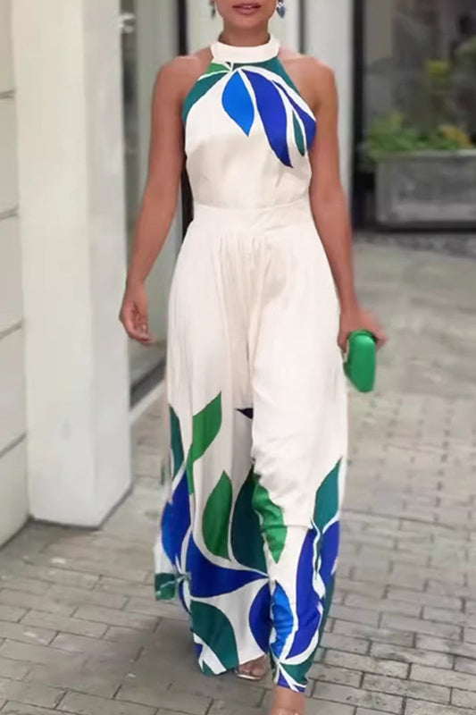 Print Backless Half a Turtleneck Regular Jumpsuits