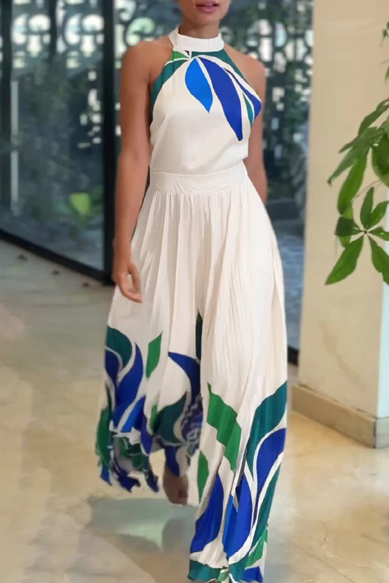 Print Backless Half a Turtleneck Regular Jumpsuits