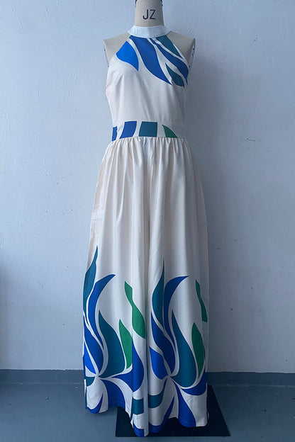 Print Backless Half a Turtleneck Regular Jumpsuits