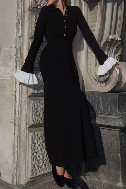 Ruffle Weave Contrast O Neck Waist Skirt Dresses