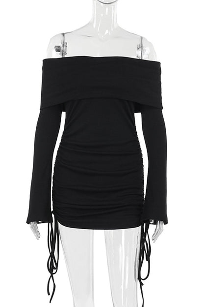 Patchwork Strap Design Off Shoulder Wrapped Skirt Dresses