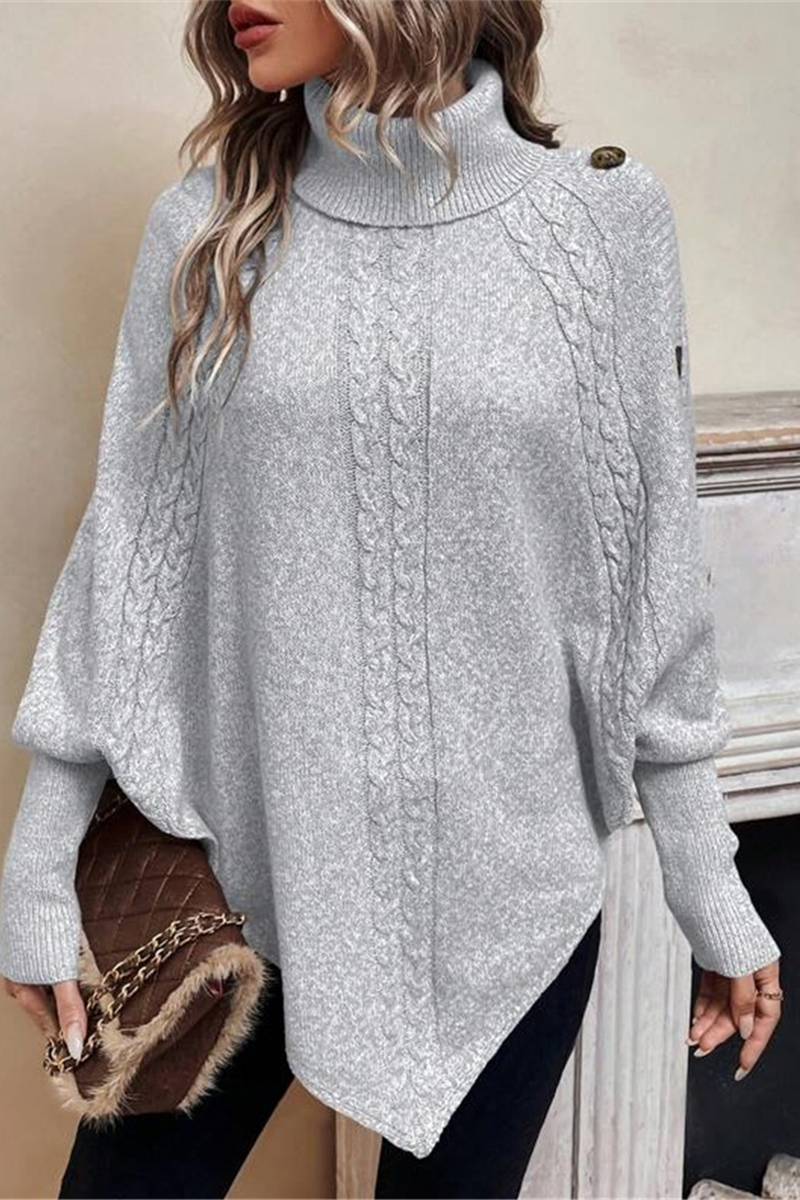 Buttons Weave Turtleneck Sweaters(3 Colors)