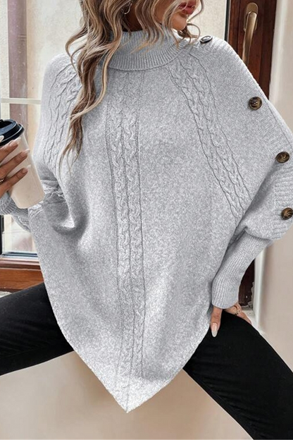 Buttons Weave Turtleneck Sweaters(3 Colors)