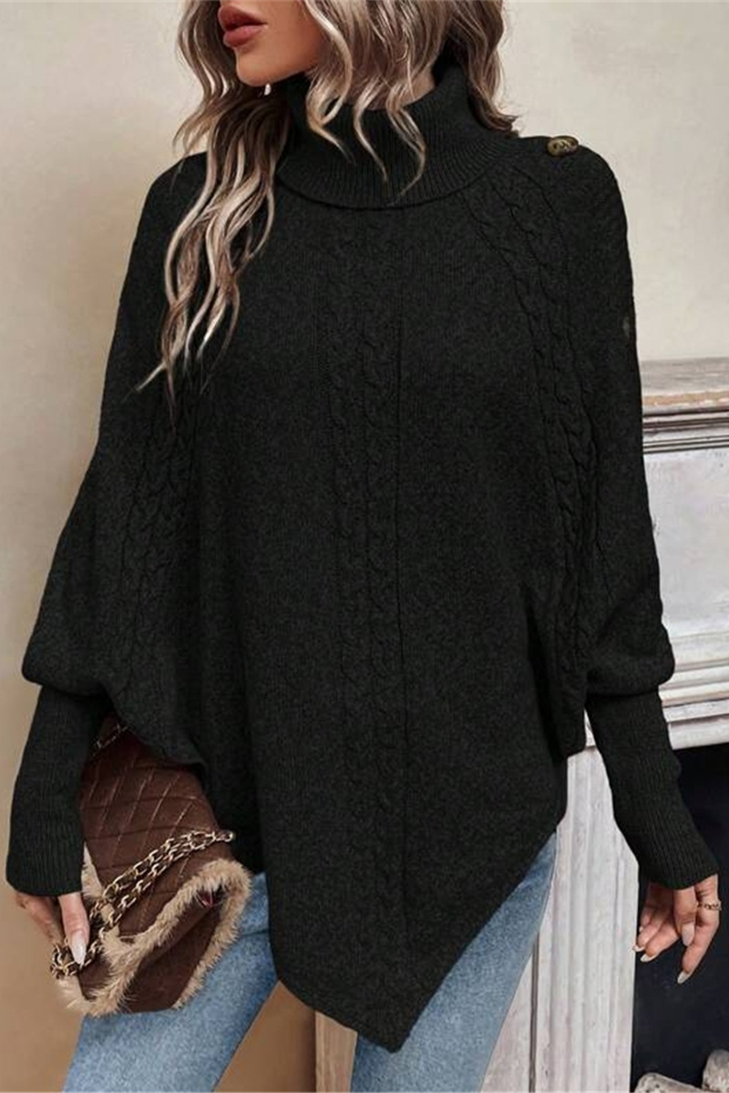 Buttons Weave Turtleneck Sweaters(3 Colors)
