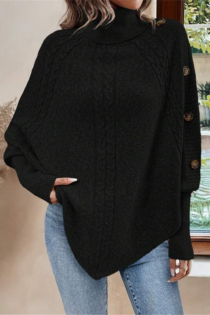 Buttons Weave Turtleneck Sweaters(3 Colors)