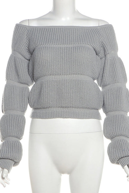 Color Patchwork Off Shoulder Topssweaters