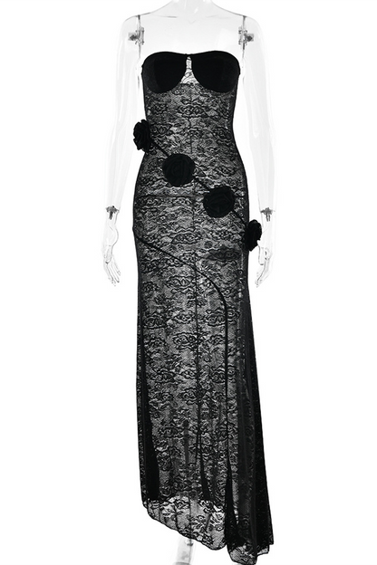 Lace Flower Shape Strapless Long Dresses
