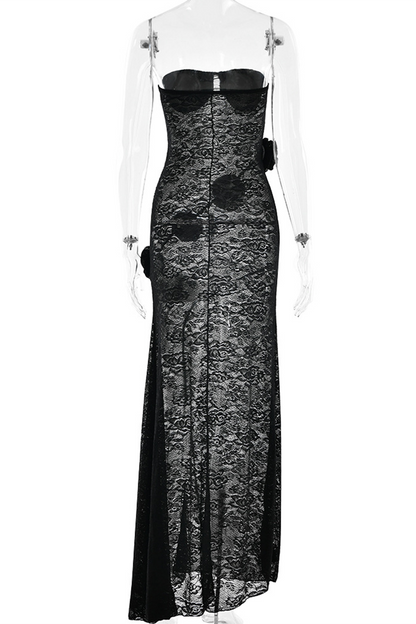 Lace Flower Shape Strapless Long Dresses