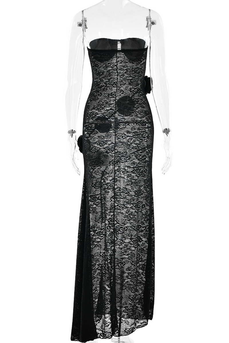 Lace Flower Shape Strapless Long Dresses