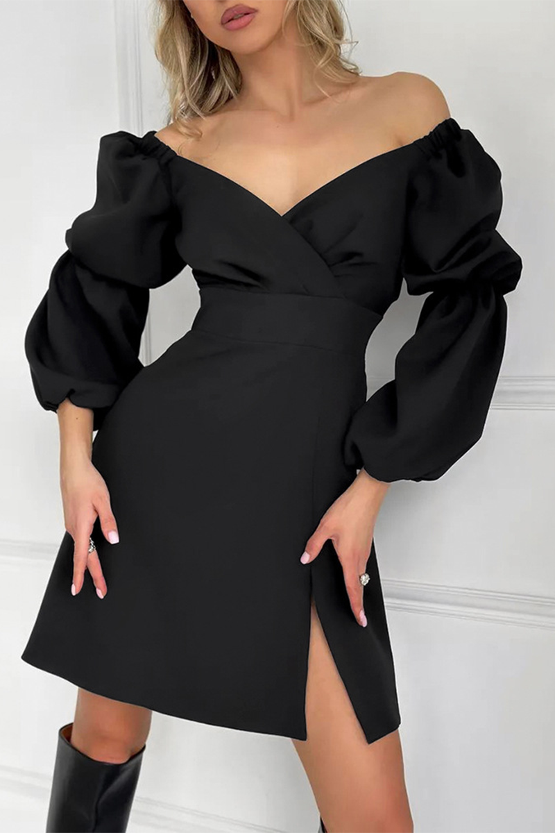 Slit Ruched V Neck Waist Skirt Dresses