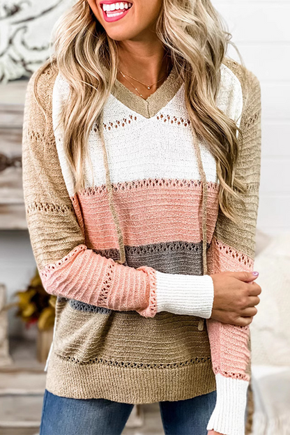 Daily Stripe Weave Contrast Hooded Sweaters
