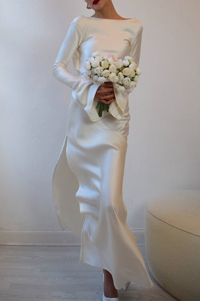 Backless Slit O Neck Long Dresses(4 Colors)
